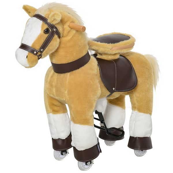 Qaba Ride on Walking Rolling Kids Horse with Easy Rolling Wheels Soft Huggable Body and a Large Size for Kids 3 8 Years Qaba