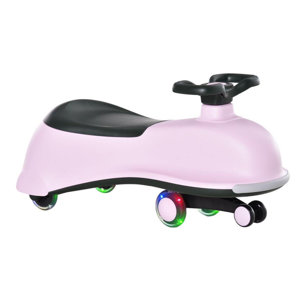 Qaba Ride on Wiggle Car w/LED Flashing Wheels Swing Car for Toddlers No Batteries Gears or Pedals   Twist Turn Wiggle Movement to Steer dolphin shaped Pink Black Qaba