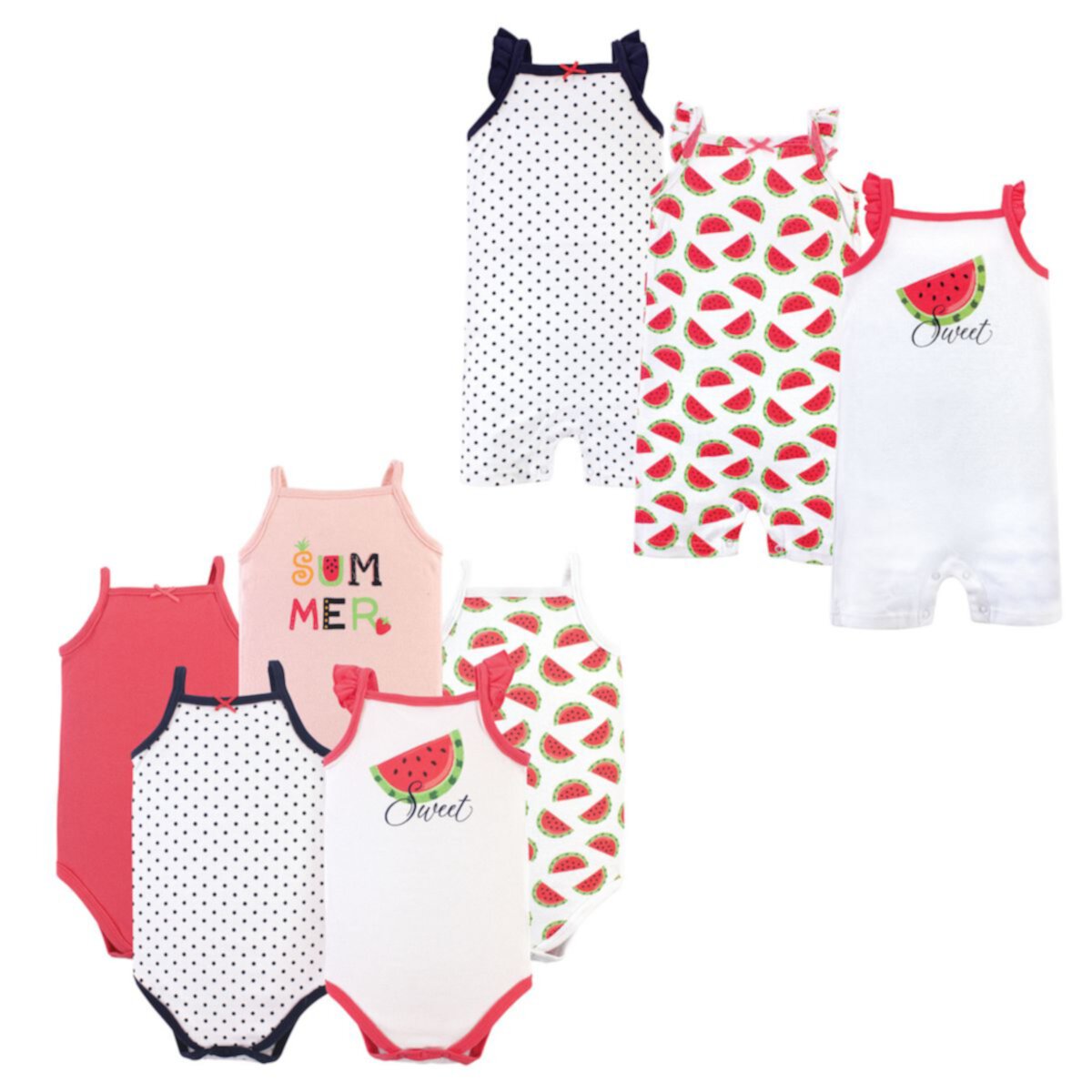 Детские комплекты одежды Hudson Baby Для девочек Cotton Bodysuits and Rompers, 8-Piece, Watermelon, 12-18 месяцев Hudson Baby