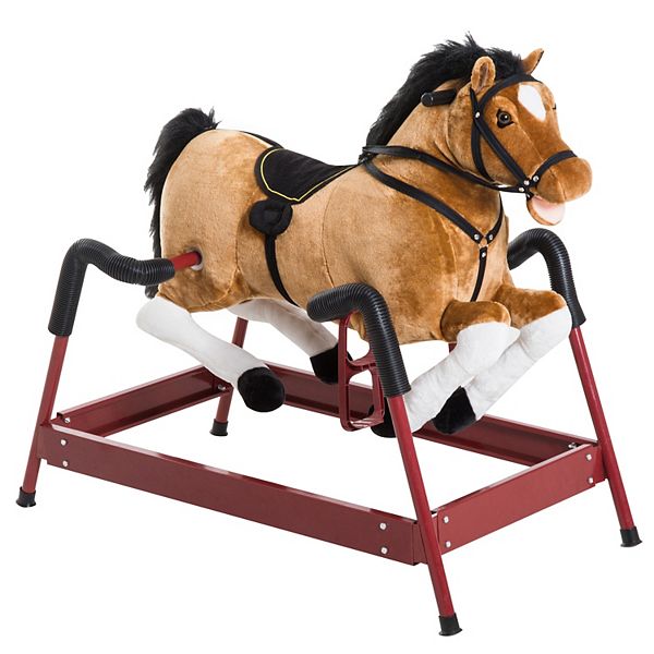 Qaba Durable Kids Plush Spring Style Horse Bouncing Rocker Toy With Realistic Sounds Qaba