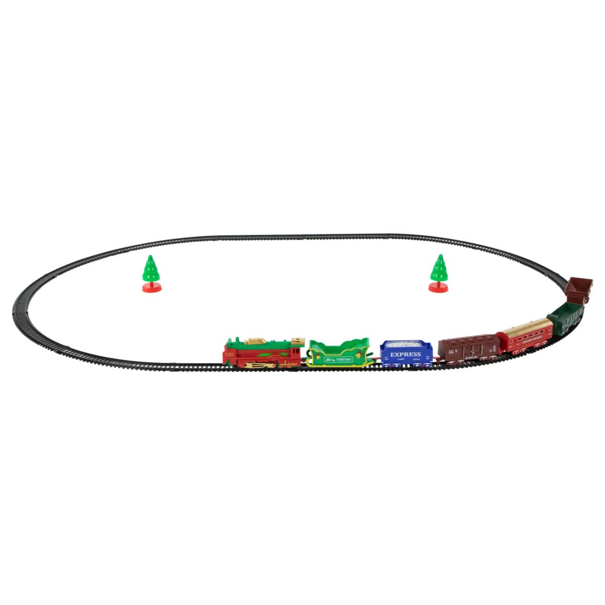 Набор из 23 классических рождественских поездов с подсветкой и анимацией на батарейках с овальной направляющей Christmas Central
