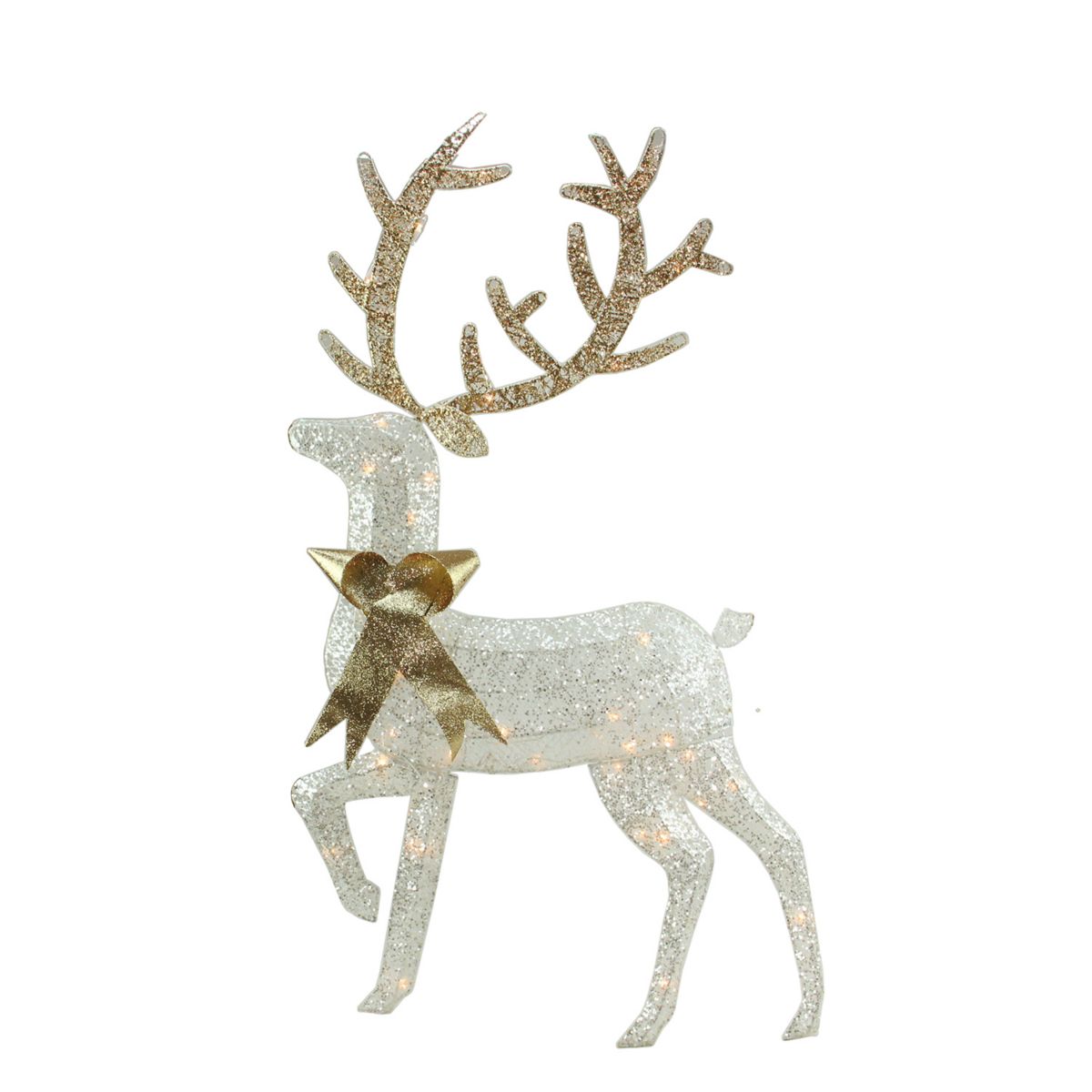 46&#34; Lighted 2-D Silver Glitter Reindeer Outdoor Christmas Decoration Christmas Central