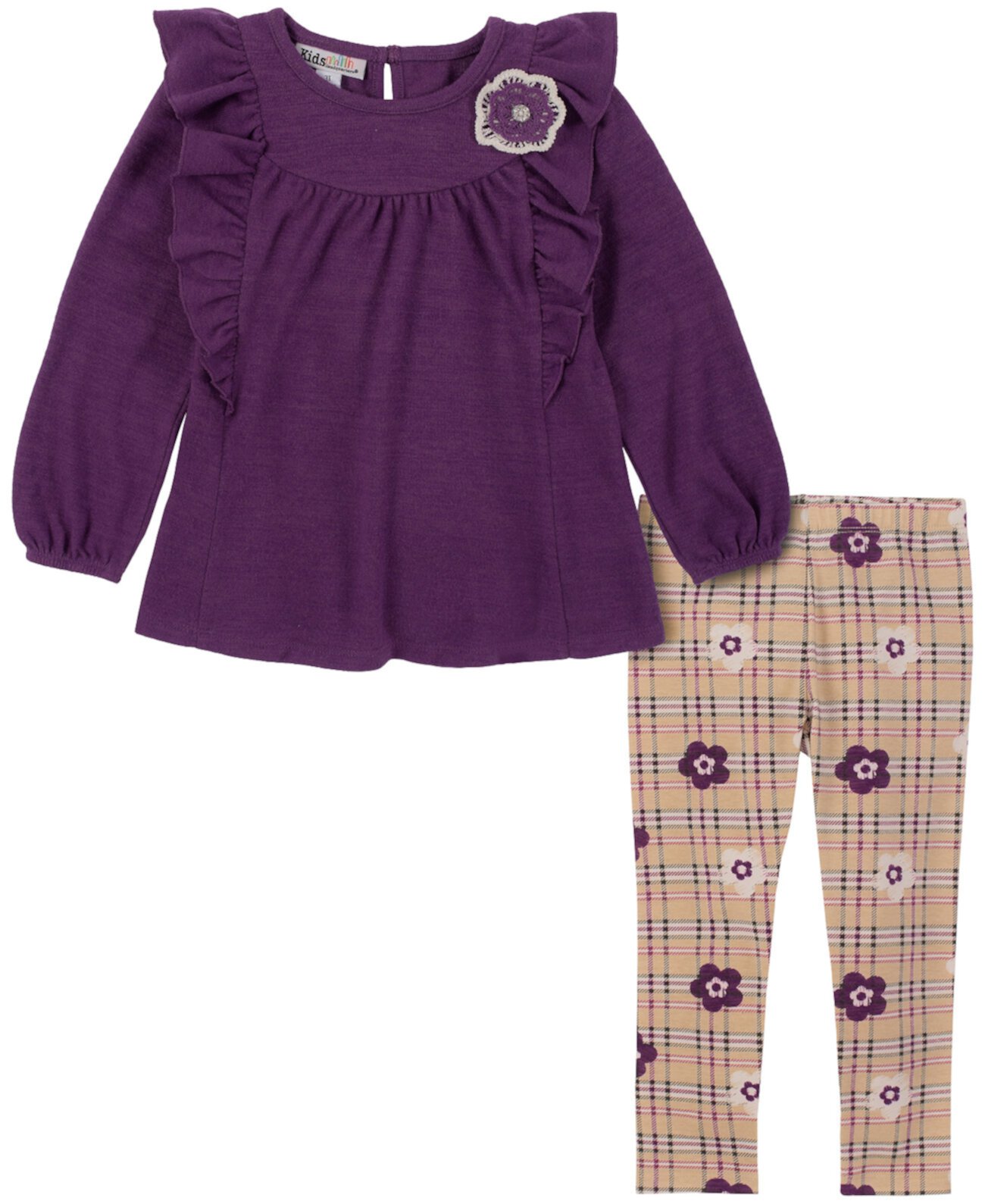 Little Girls Babydoll Tunic and Floral Plaid Leggings, 2 Piece Set Kids Headquarters