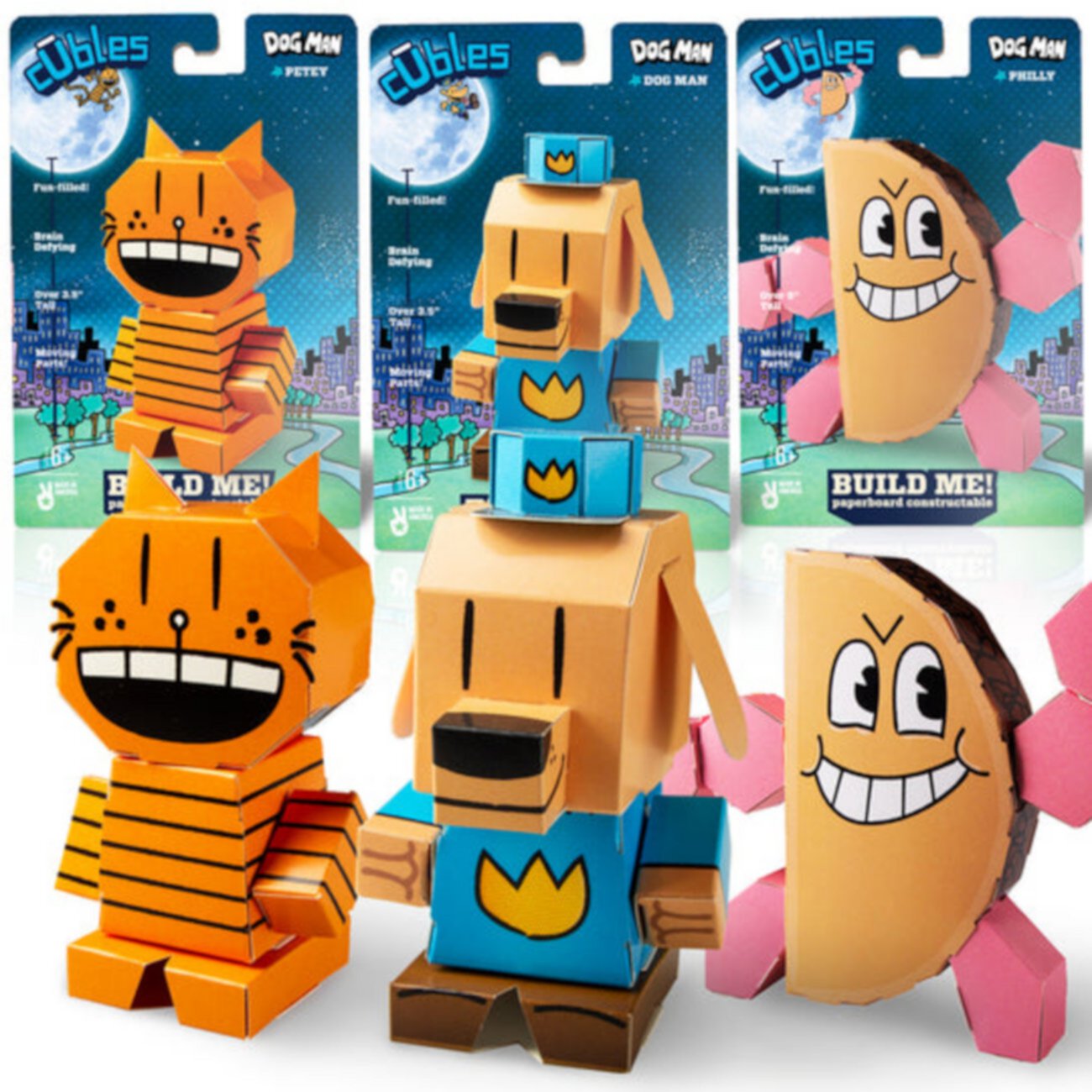 Dog Man and Friends Featuring Dog Man, Petey, Philly - Buildable Toys Cubles