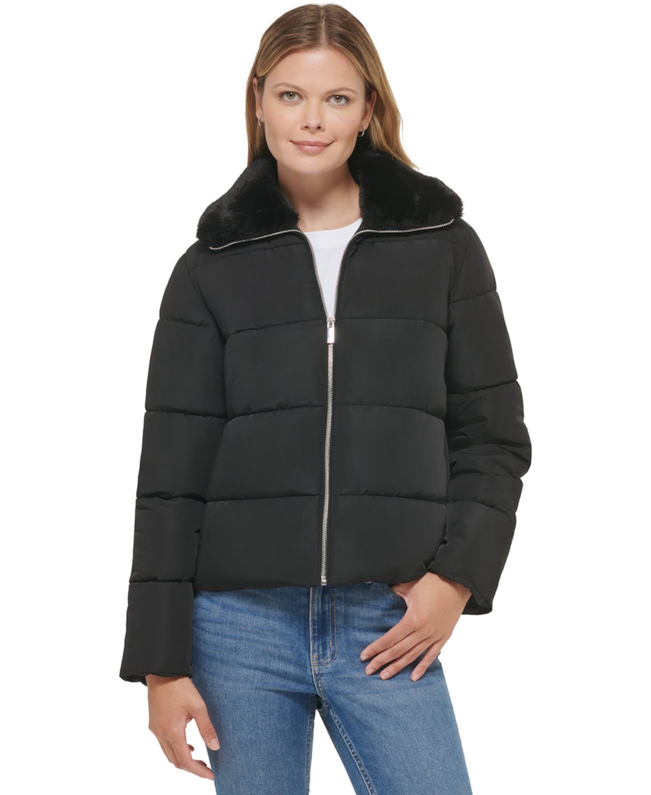 Женская куртка-пуховик с воротником из искусственного меха Calvin Klein
