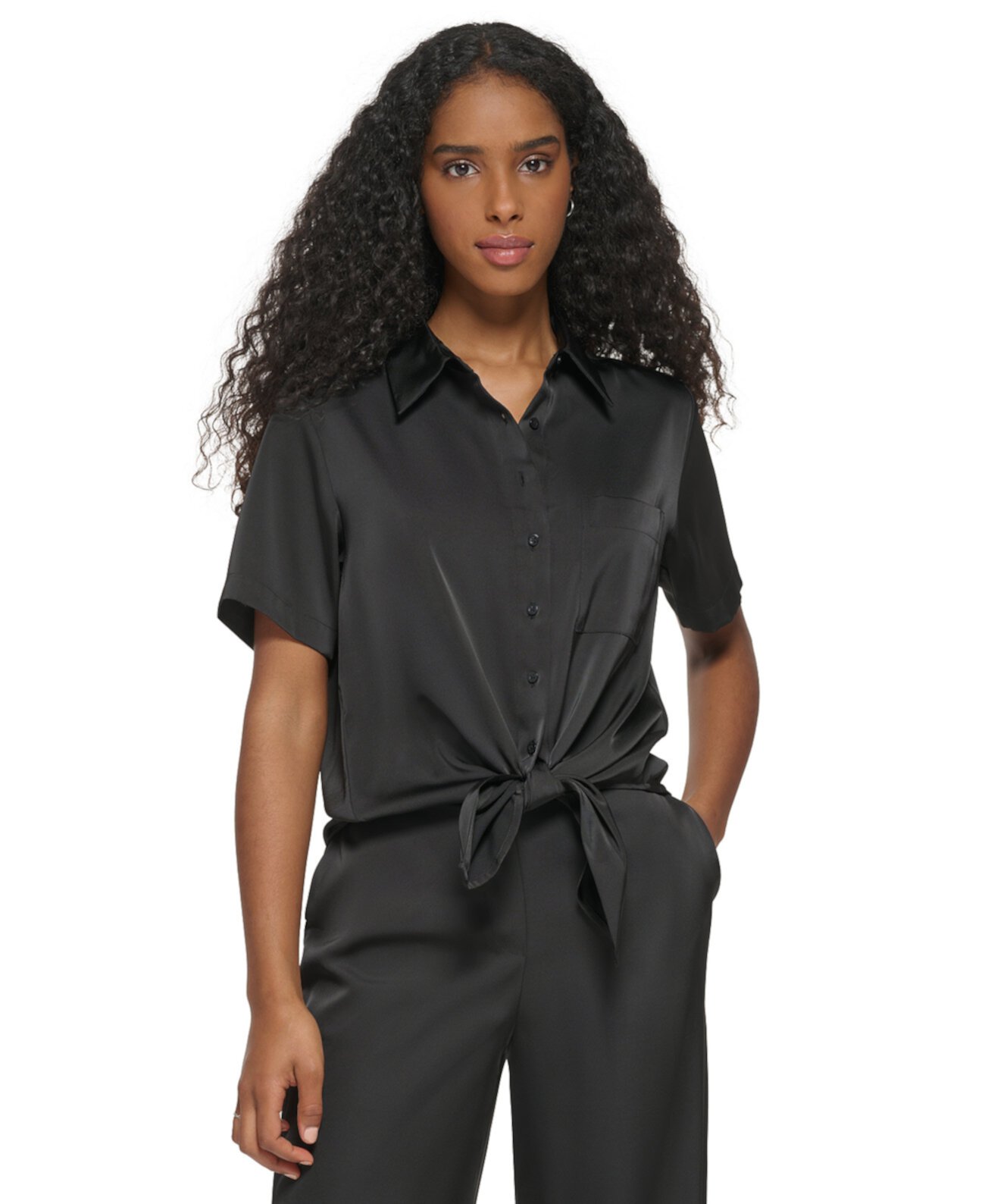 Блузка с короткими рукавами и завязками спереди Calvin Klein