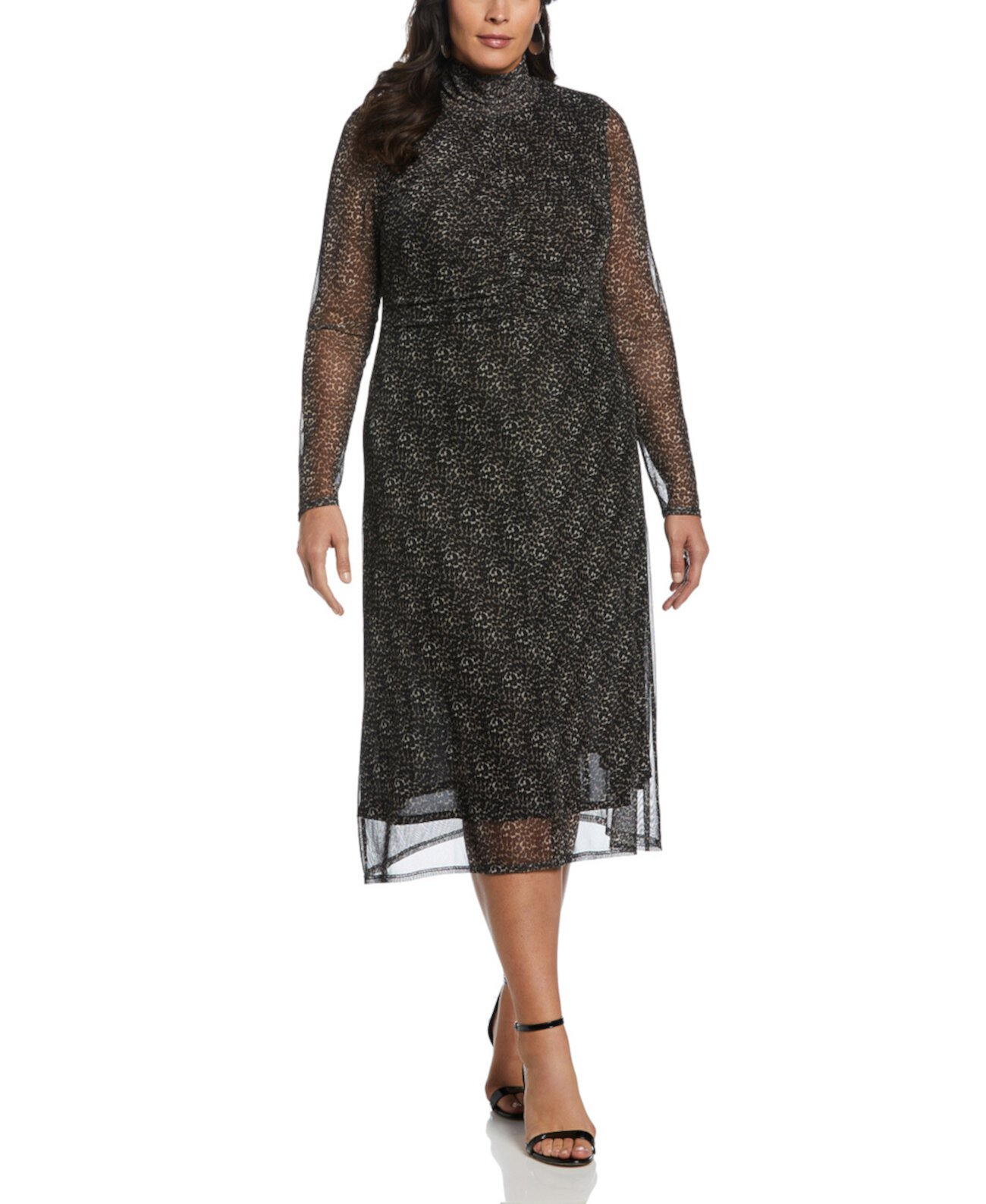 Сетчатое платье миди с длинными рукавами и воротником-стойкой Плюс размер ELLA rafaella