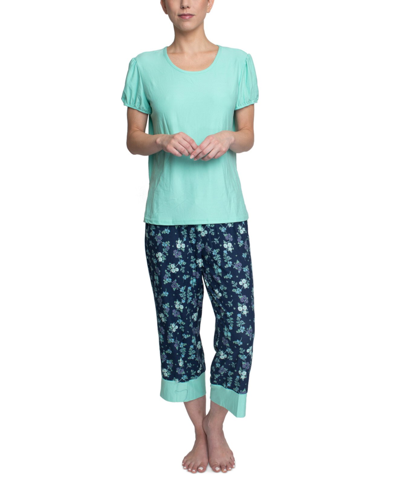 Женский пижамный комплект из футболки с коротким рукавом и капри Hanes