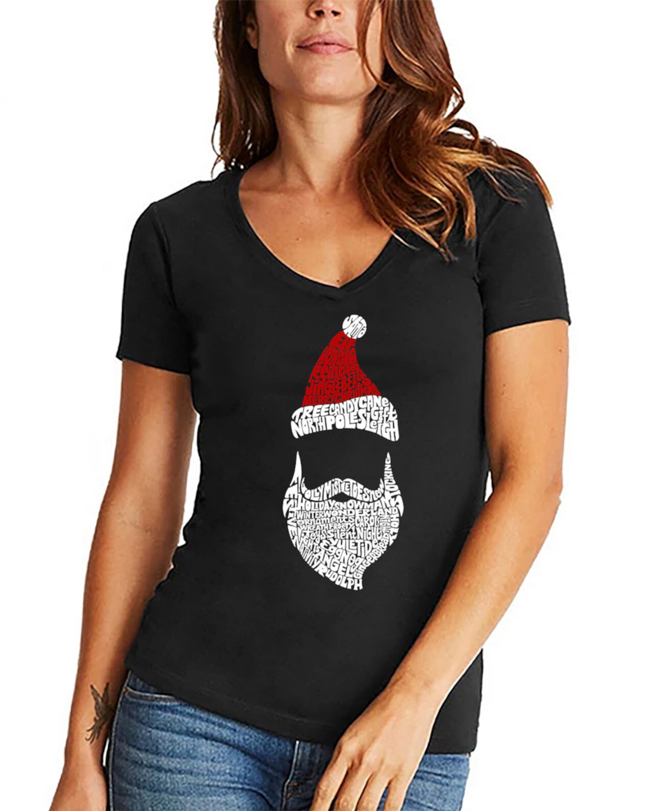 Женская футболка с V-образным вырезом и надписью «Санта-Клаус» LA Pop Art