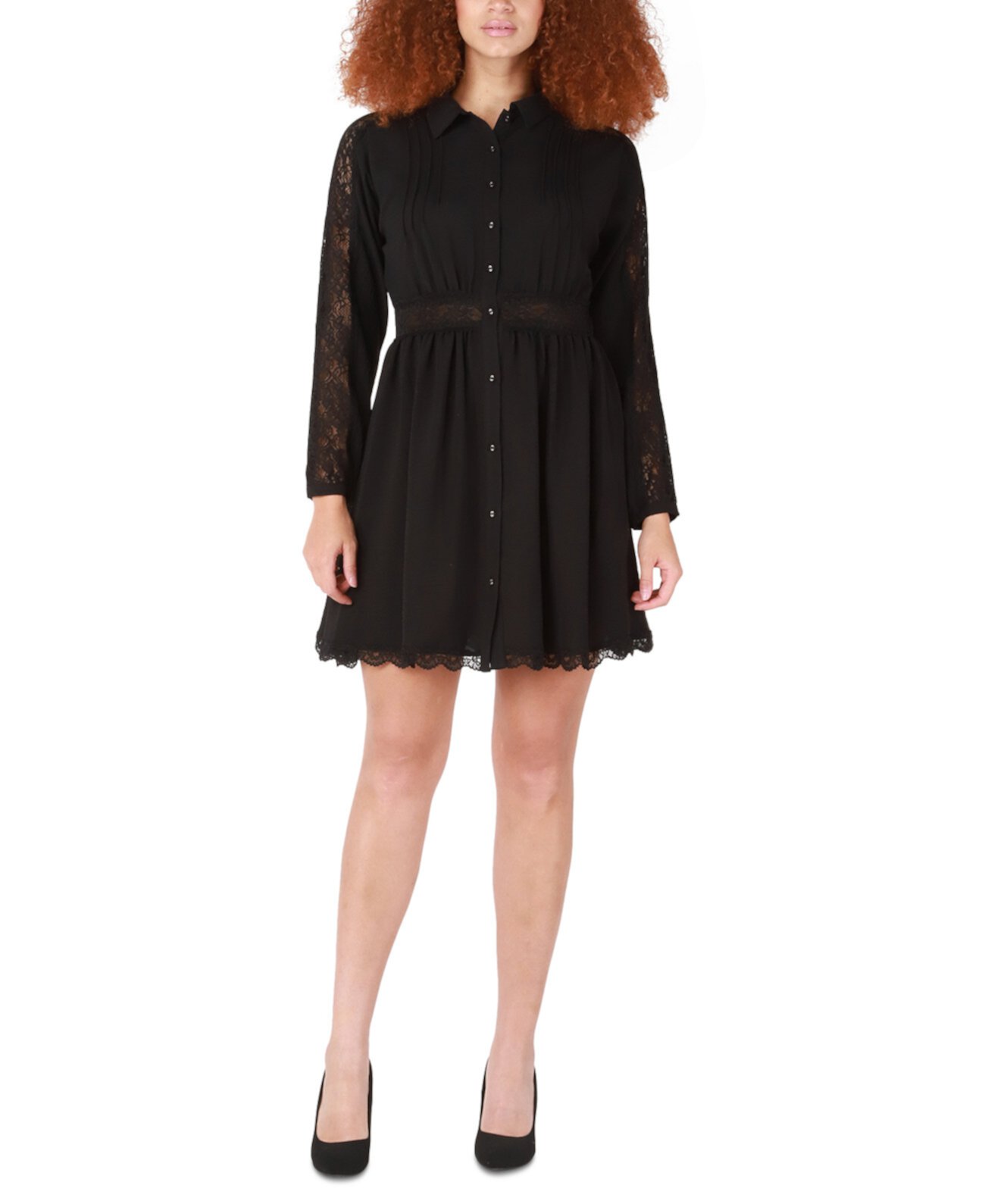 Женское жаккардовое платье-рубашка с кружевной отделкой Black Tape