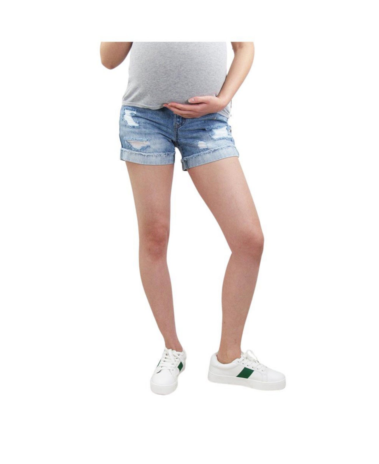 Джинсовые шорты для беременных с бахромой и бахромой в винтажном стиле с полоской на животе Indigo Poppy