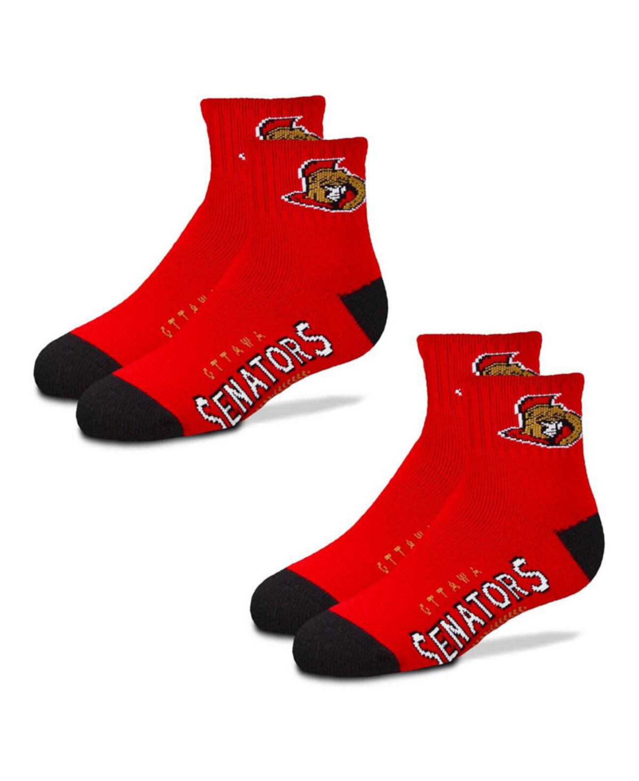Мальчики и девочки Молодежные носки Ottawa Senators из двух пар носков четверти длины For Bare Feet