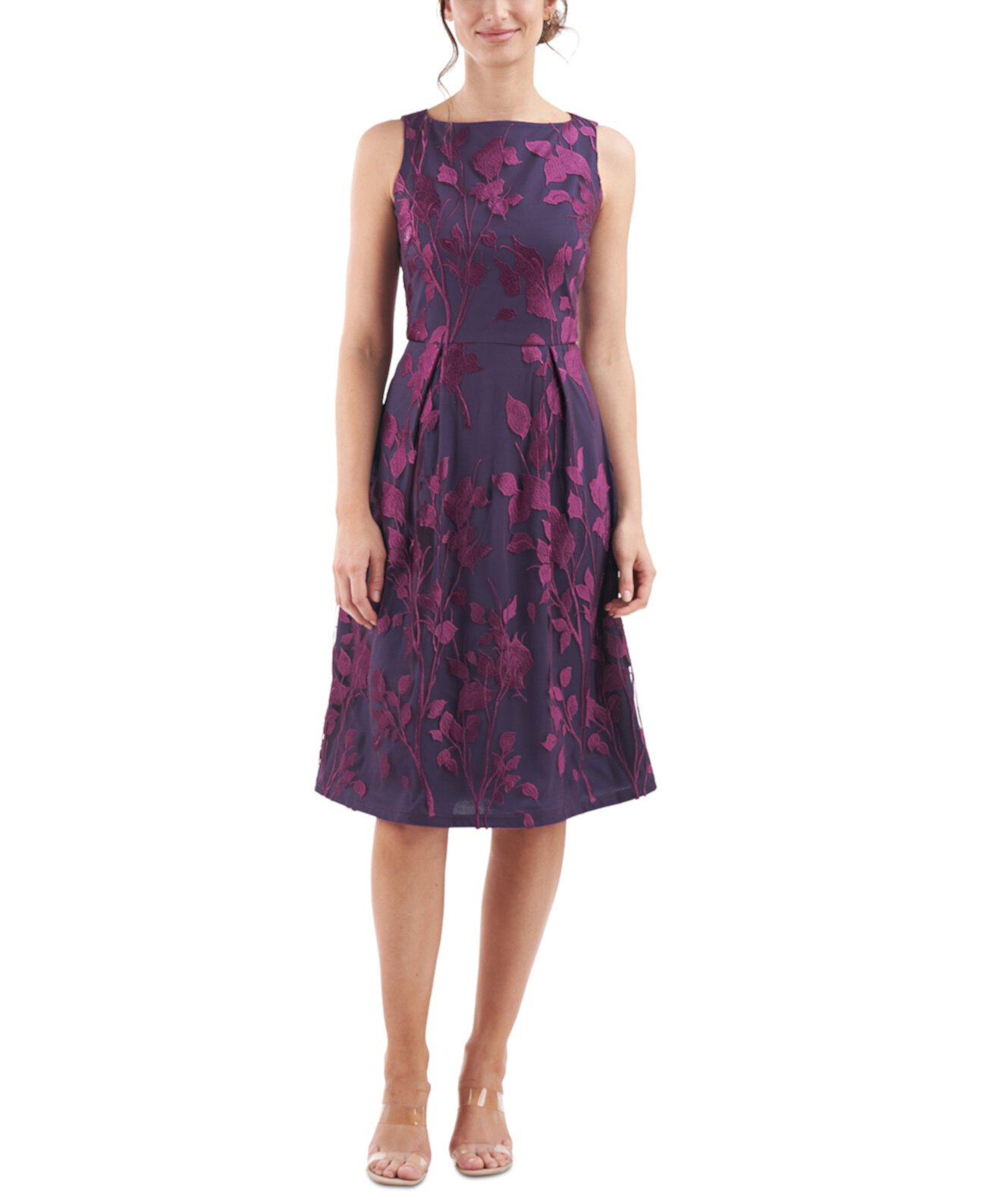 Женское сетчатое платье с вырезом лодочкой и вышивкой JS Collections