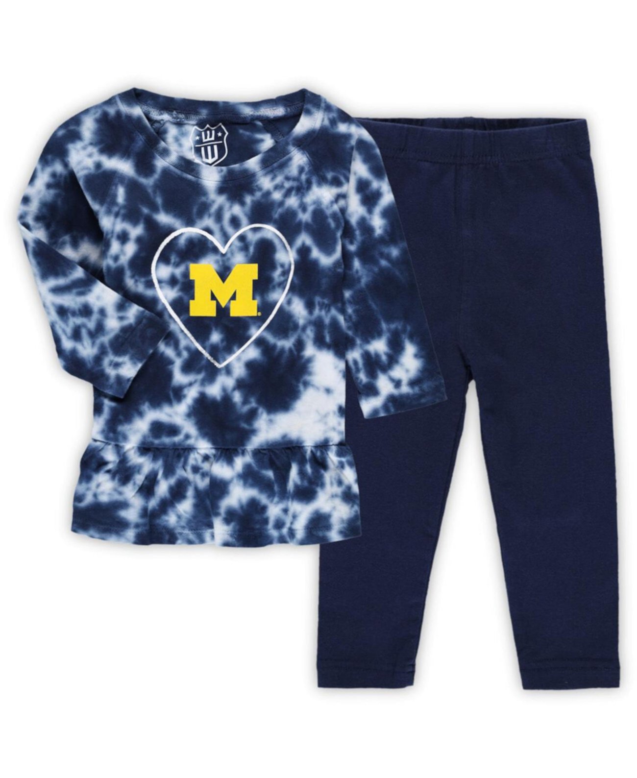 Комплект из футболки и леггинсов с длинными рукавами и леггинсов темно-синего цвета для девочек «Мичиган Росомаха» с оборками и принтом «тай-дай» Wes & Willy