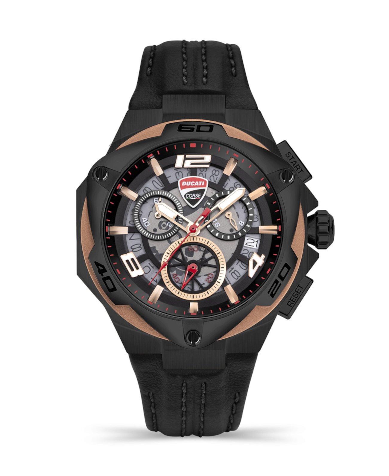 Мужские часы Motore Chronograph Collection с черным ремешком из натуральной кожи, 49 мм Ducati Corse