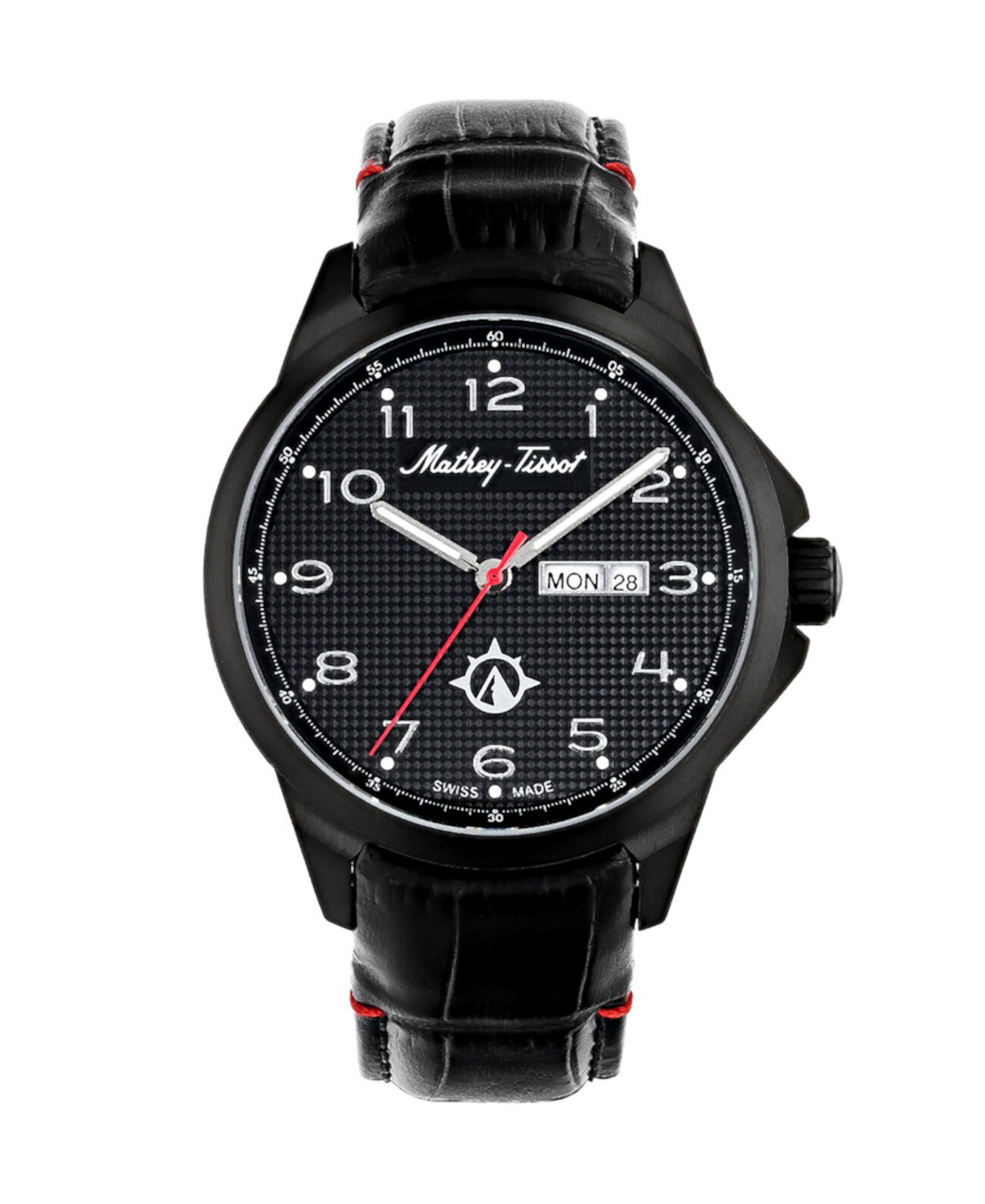Мужские часы Excalibur Collection с тремя стрелками и черным кожаным ремешком, 45 мм Mathey-Tissot