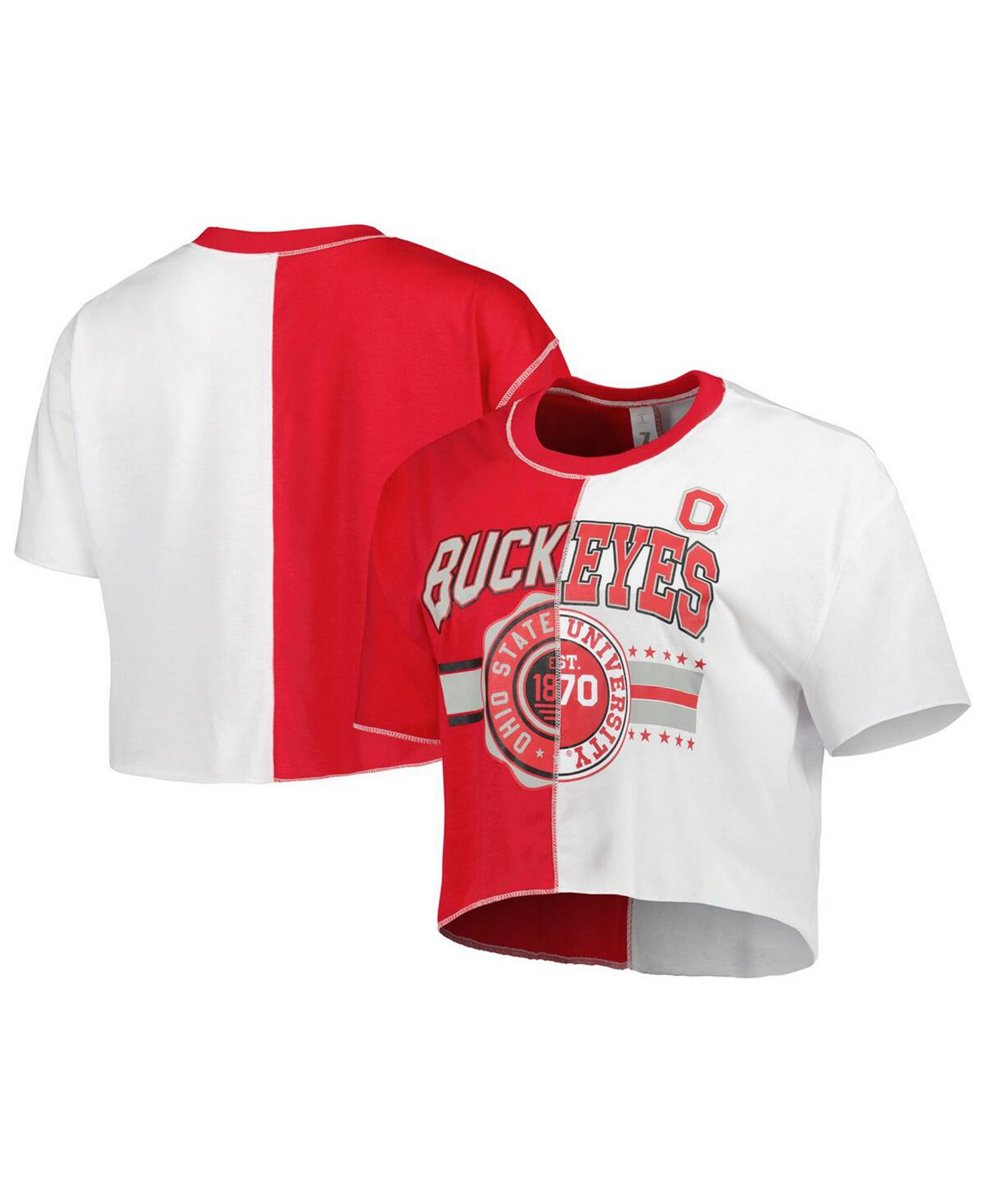 Женская укороченная футболка с цветными блоками алого и белого цвета Ohio State Buckeyes ZooZatz