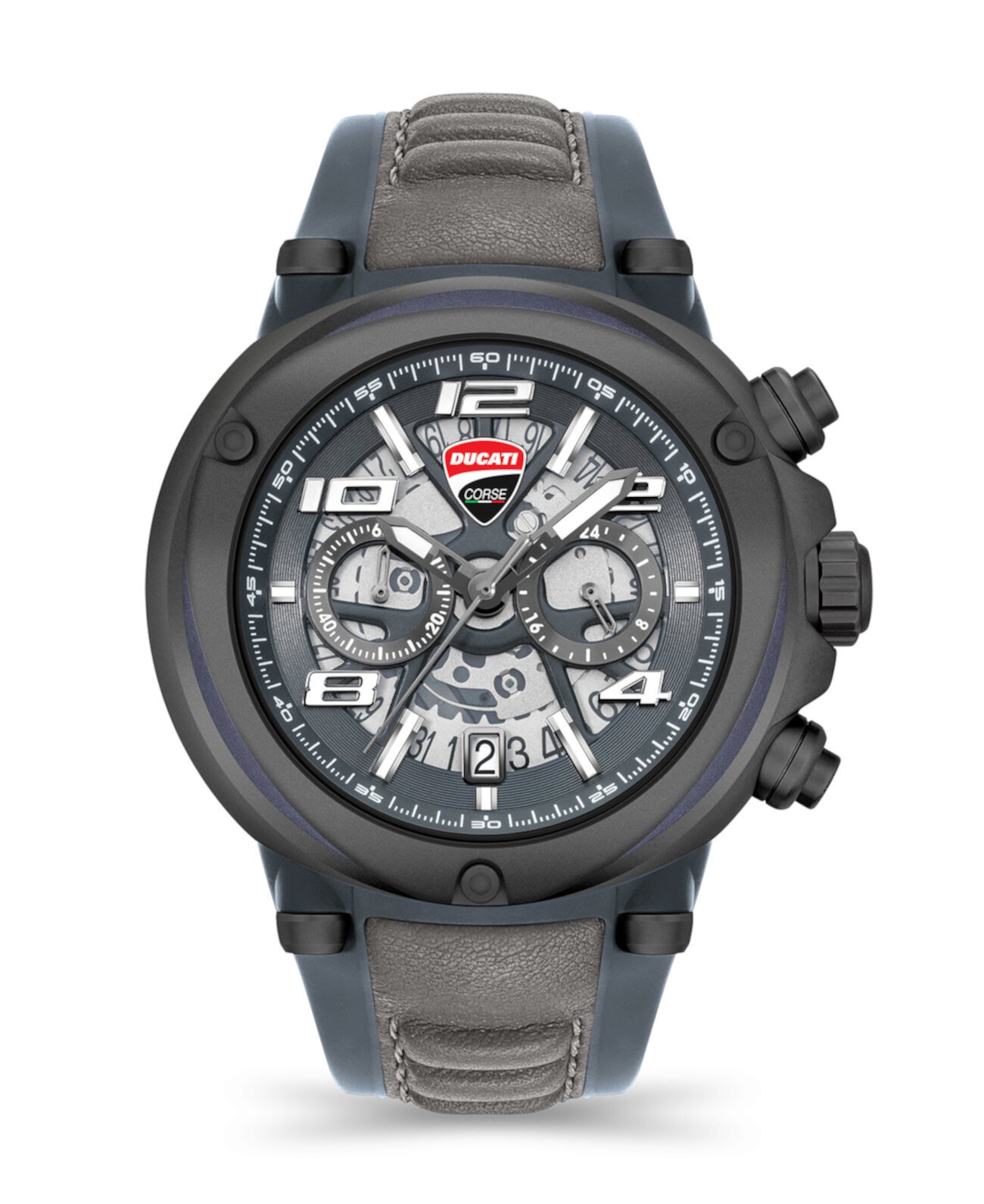 Мужские часы Partenza Collection с хронографом, черным силиконом, с серым кожаным ремешком, 49 мм Ducati Corse