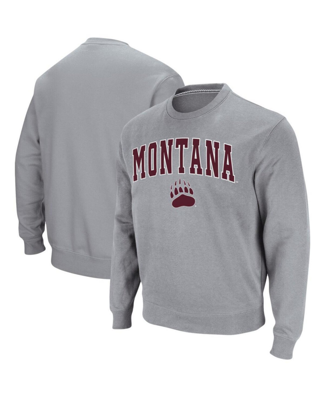 Мужская меланжевая серая футболка Montana Grizzlies Arch & Logo Tackle Twill Pullover Sweatshirt Colosseum