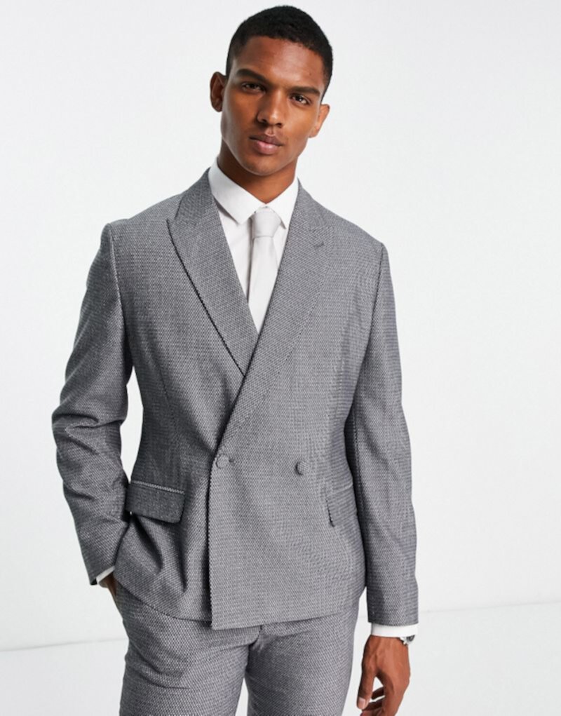 Черный узкий двубортный пиджак с серебристой текстурой ASOS DESIGN ASOS DESIGN
