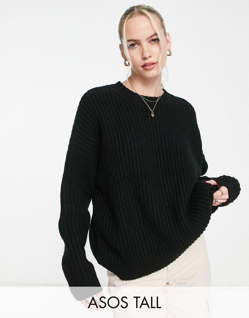 Черный объемный свитер в рубчик ASOS DESIGN Tall ASOS Tall