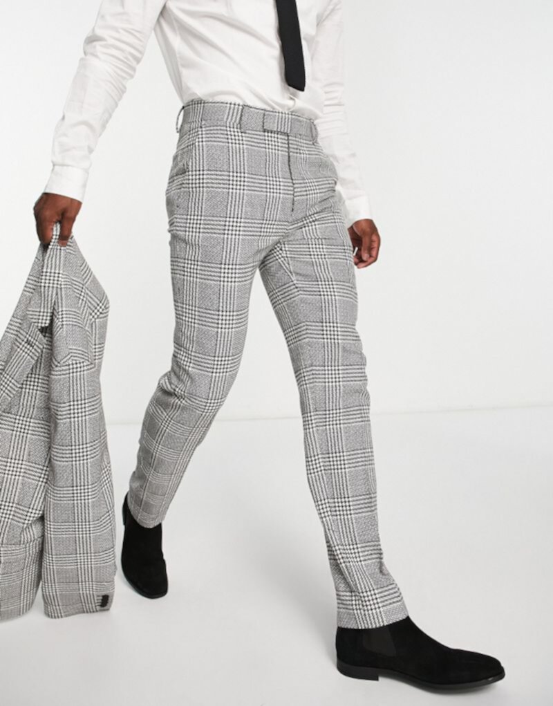 Черно-белые узкие костюмные брюки в черно-белую клетку ASOS DESIGN ASOS DESIGN