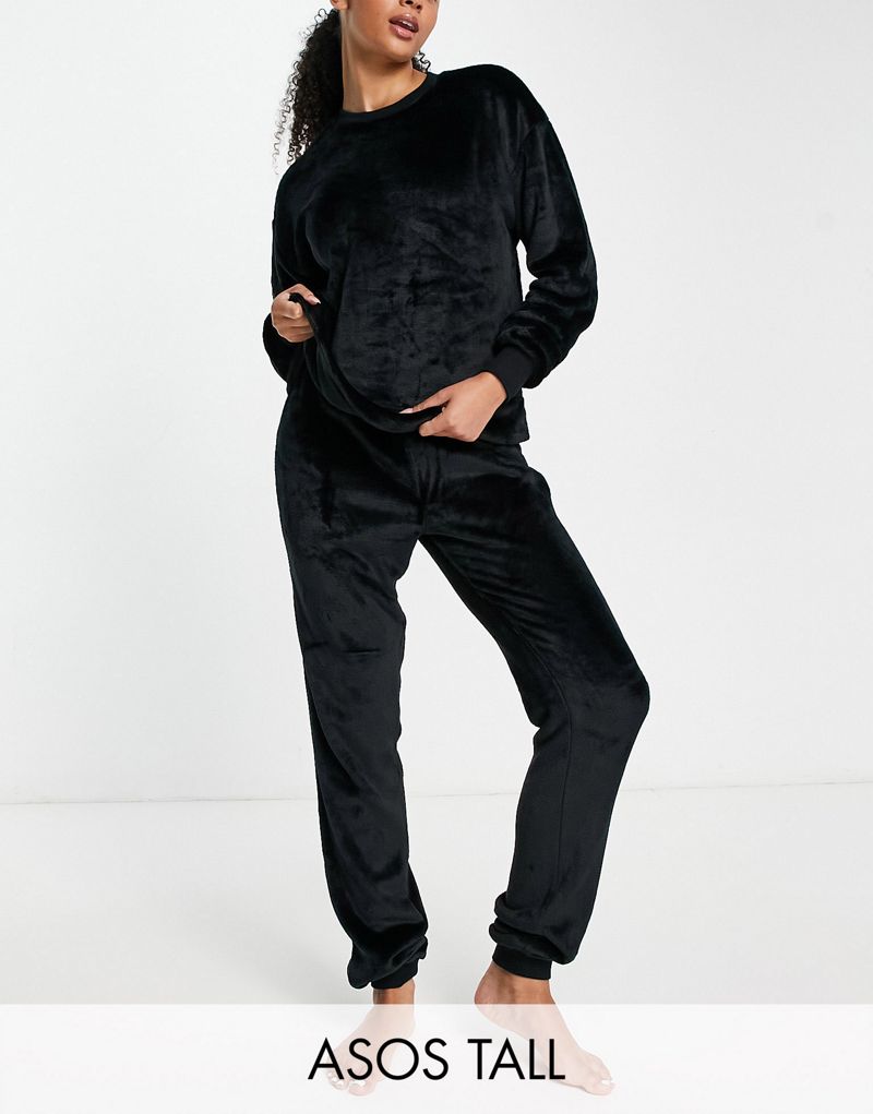 Черный комплект из супермягкого флисового трикотажа и спортивных штанов ASOS DESIGN Tall Lounge ASOS Tall