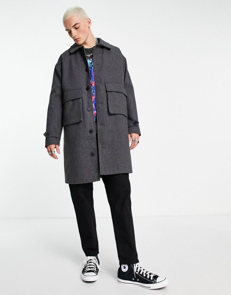 Темно-серое пальто оверсайз из смесовой шерсти с карманами ADPT ADPT