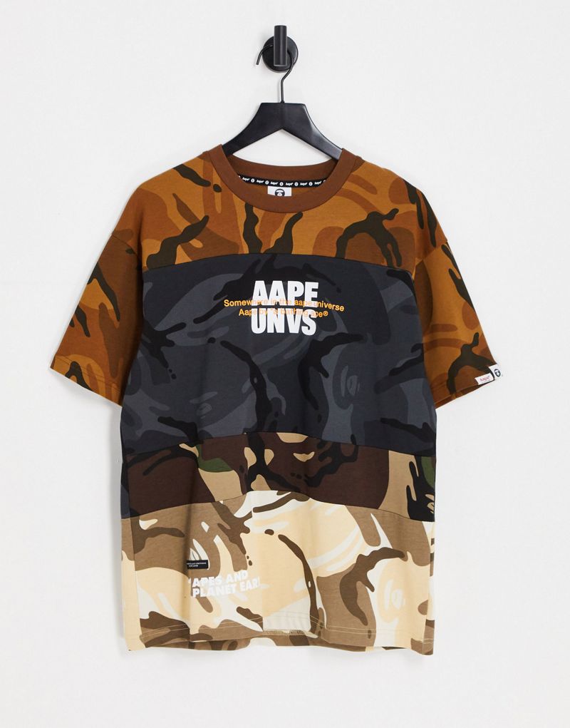 Коричневая футболка с камуфляжным принтом AAPE By A Bathing Ape AAPE BY A BATHING APE®