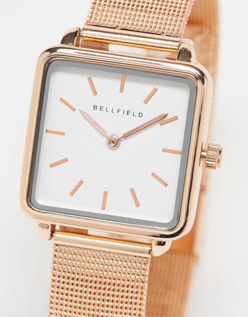 Часы Bellfield из розового золота с сетчатым ремешком из нержавеющей стали с квадратным циферблатом Bellfield