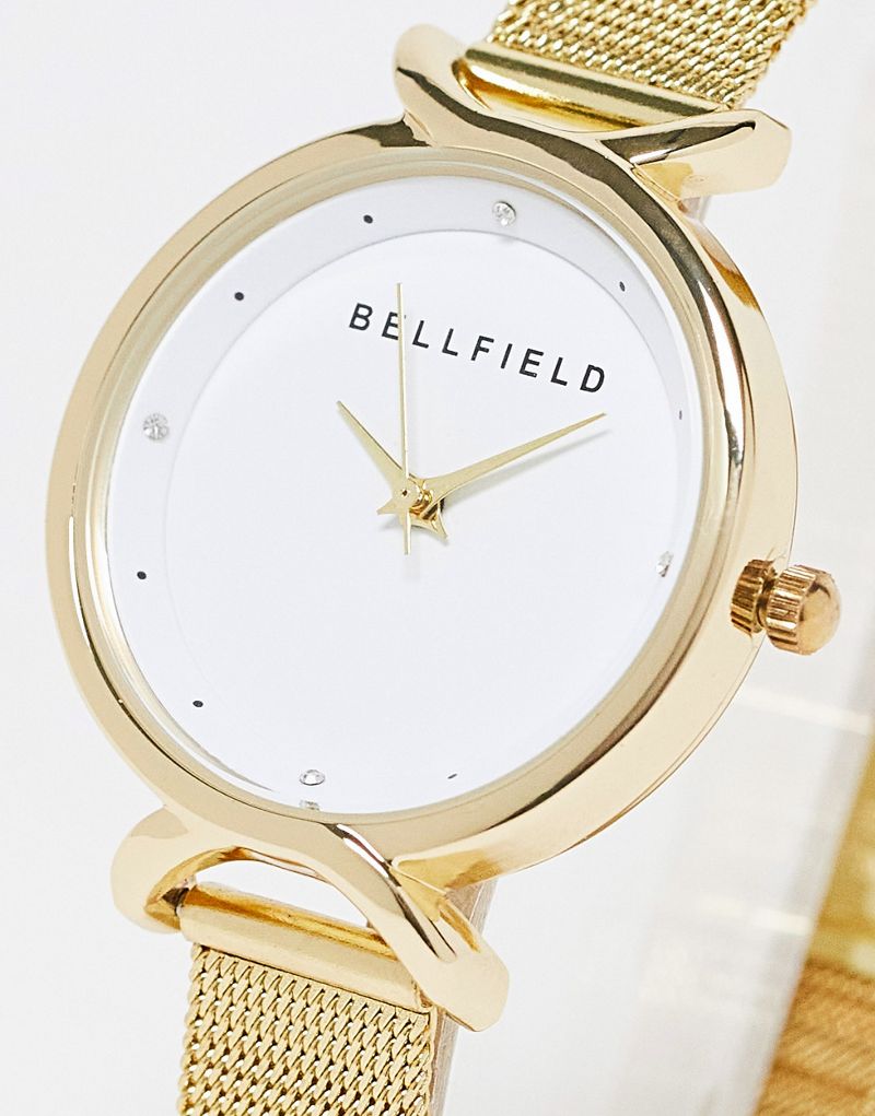 Золотые часы Bellfield с минималистичным сетчатым ремешком Bellfield