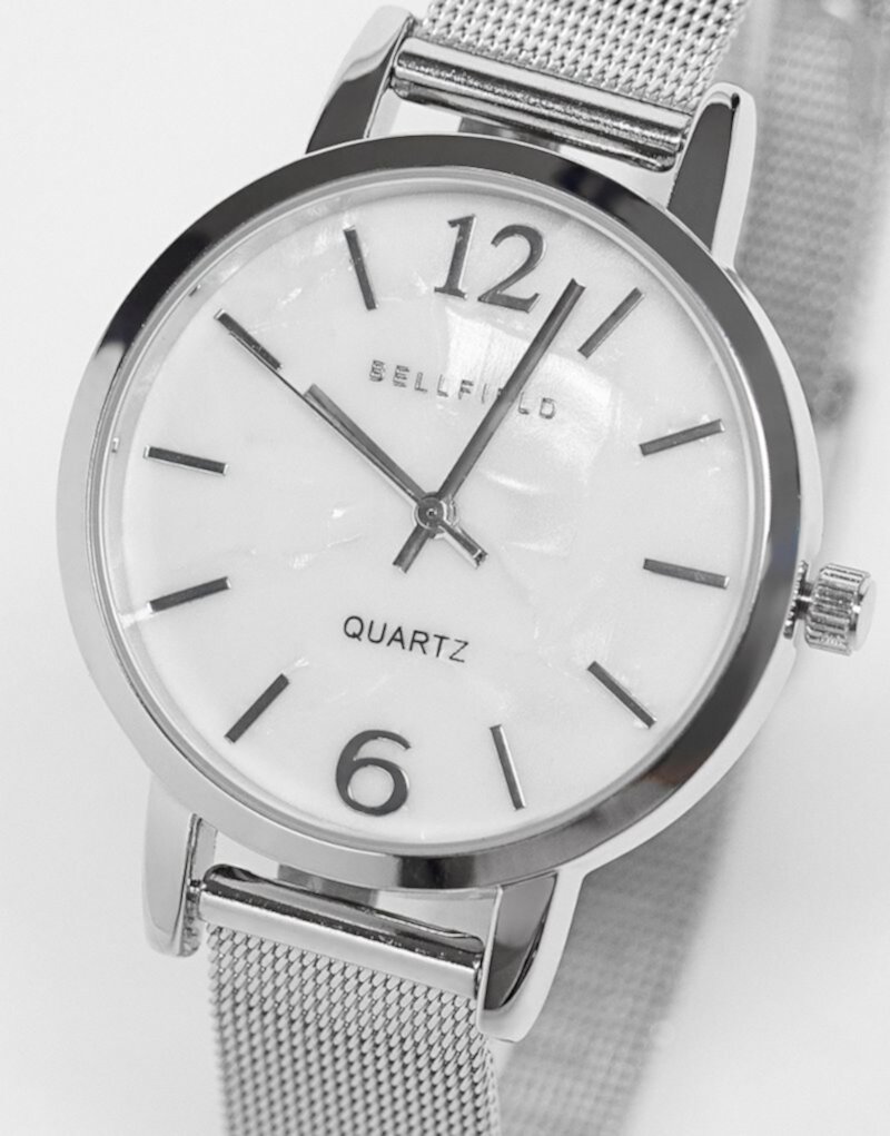 Серебристые часы Bellfield с минимальным сетчатым ремешком Bellfield