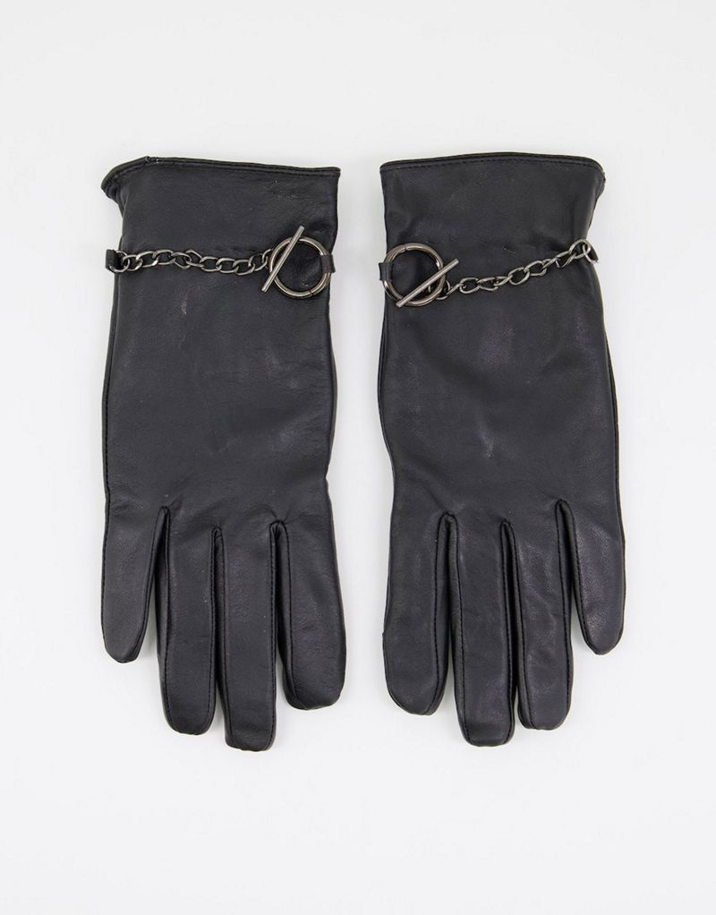 Черные перчатки из натуральной кожи с цепочкой Barney's Originals Barneys Originals