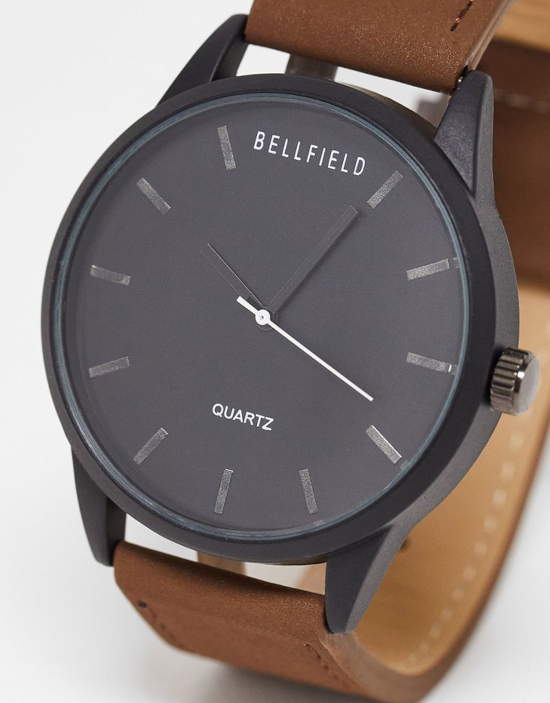 Минималистичные часы Bellfield коричневого цвета с черным циферблатом Bellfield