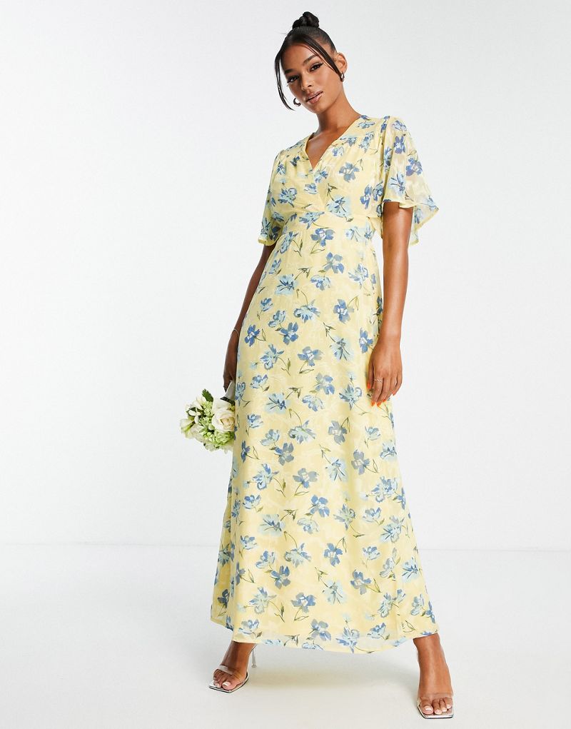 Платье макси с запахом спереди и пышной юбкой Blume Bridal с лимонным цветочным принтом Blume Bridal