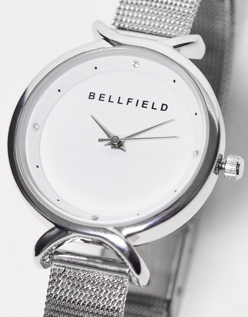 Часы Bellfield с сетчатым ремешком и поворотным циферблатом серебристого цвета Bellfield