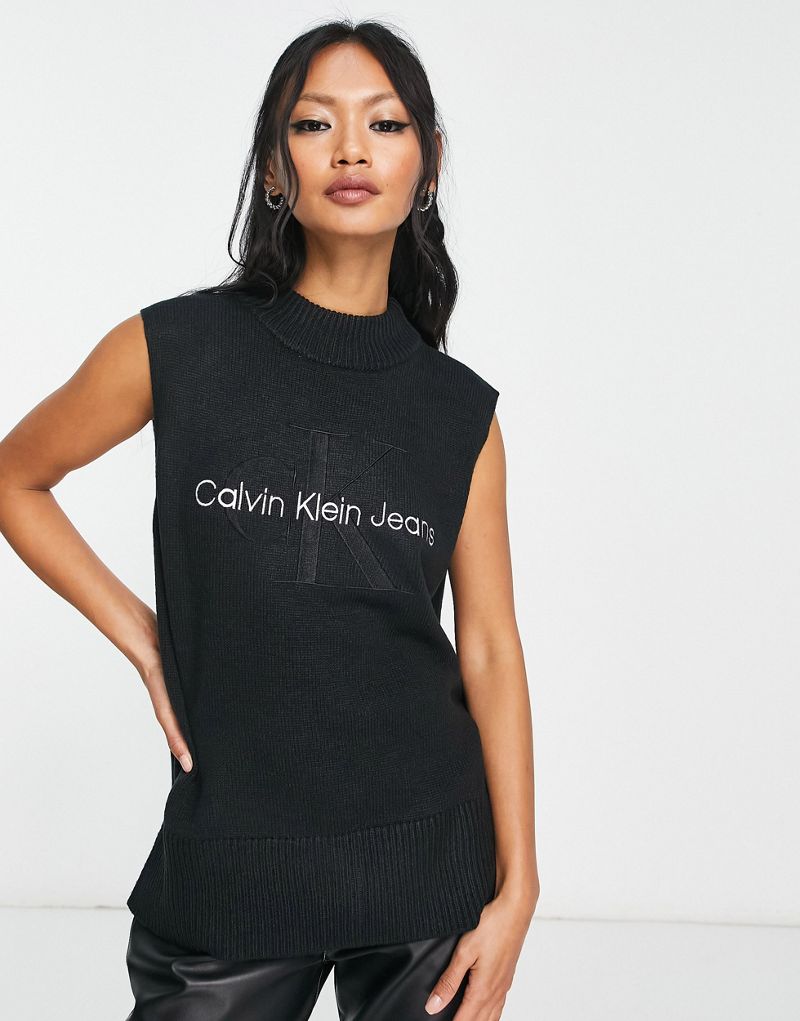 Черная майка с вышивкой логотипа Calvin Klein Jeans Calvin Klein