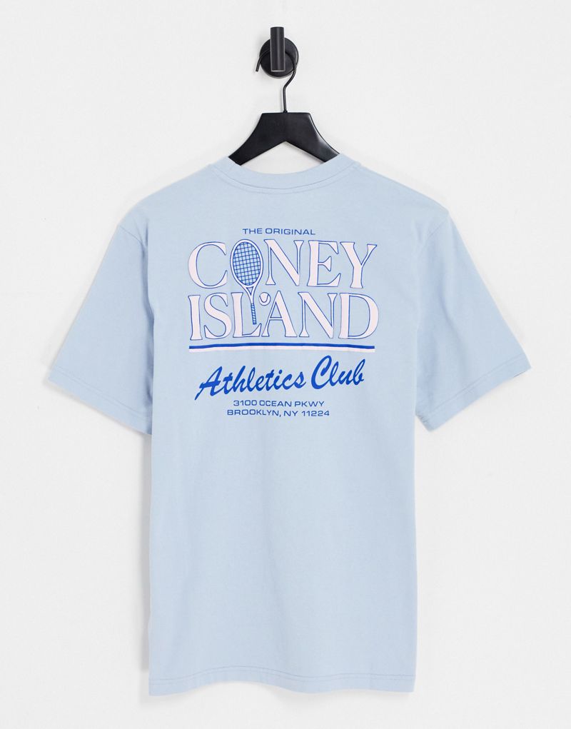 Синяя футболка легкоатлетического клуба Coney Island Picnic с принтом на груди и спине CONEY ISLAND PICNIC