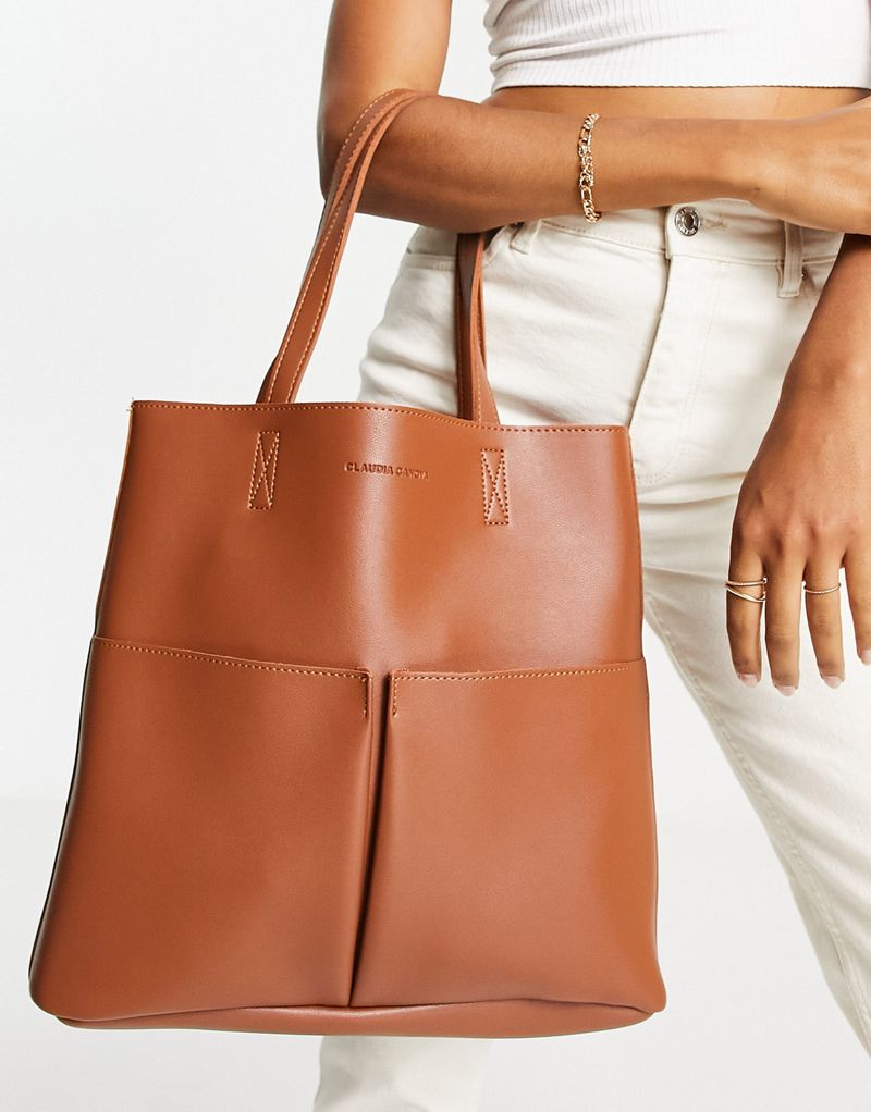 Светло-коричневая сумка-тоут с двумя карманами без подкладки Claudia Canova Claudia Canova