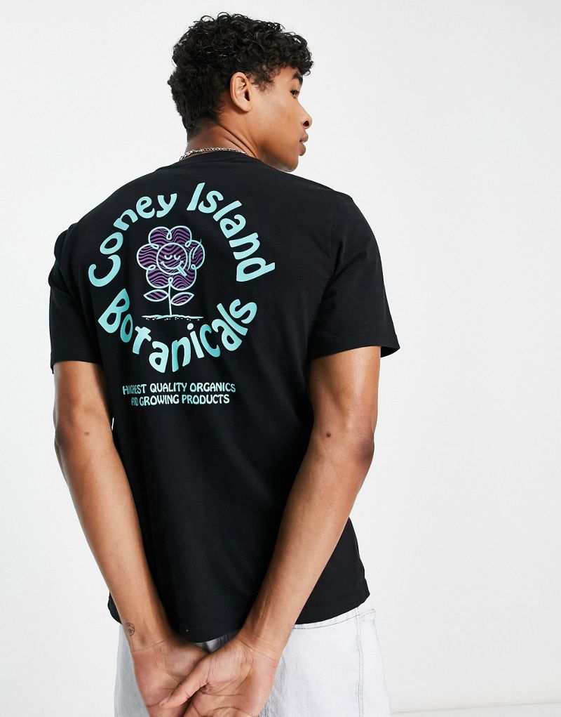 Черная футболка Coney Island Picnic botanicals с принтом на груди и спине