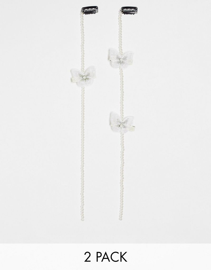 DesignB London 2 pack pearl strand hair clips with 3 butterflies  DesignB London