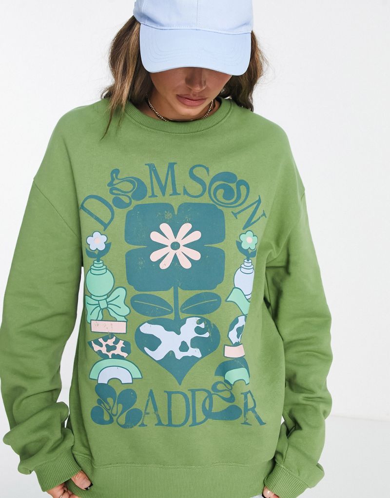 Зеленый хлопковый свитер Damson Madder Flower World Damson Madder