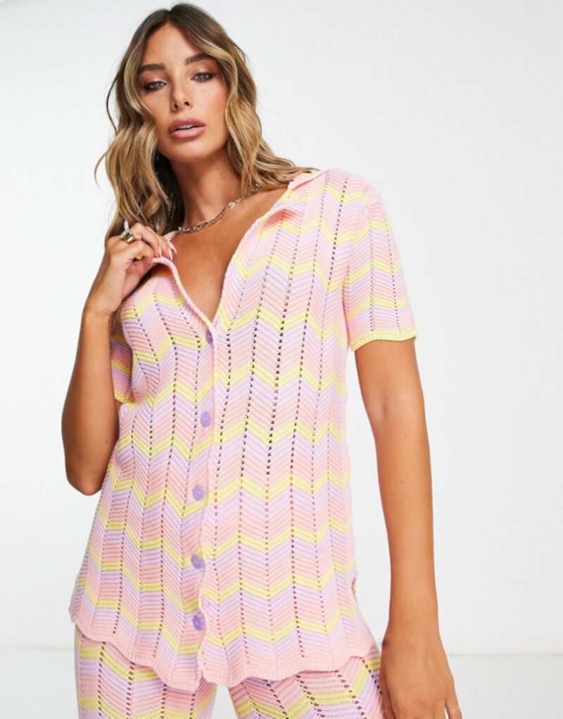 Рубашка Damson Madder с пуговицами крючком розового зигзага - часть комплекта Damson Madder