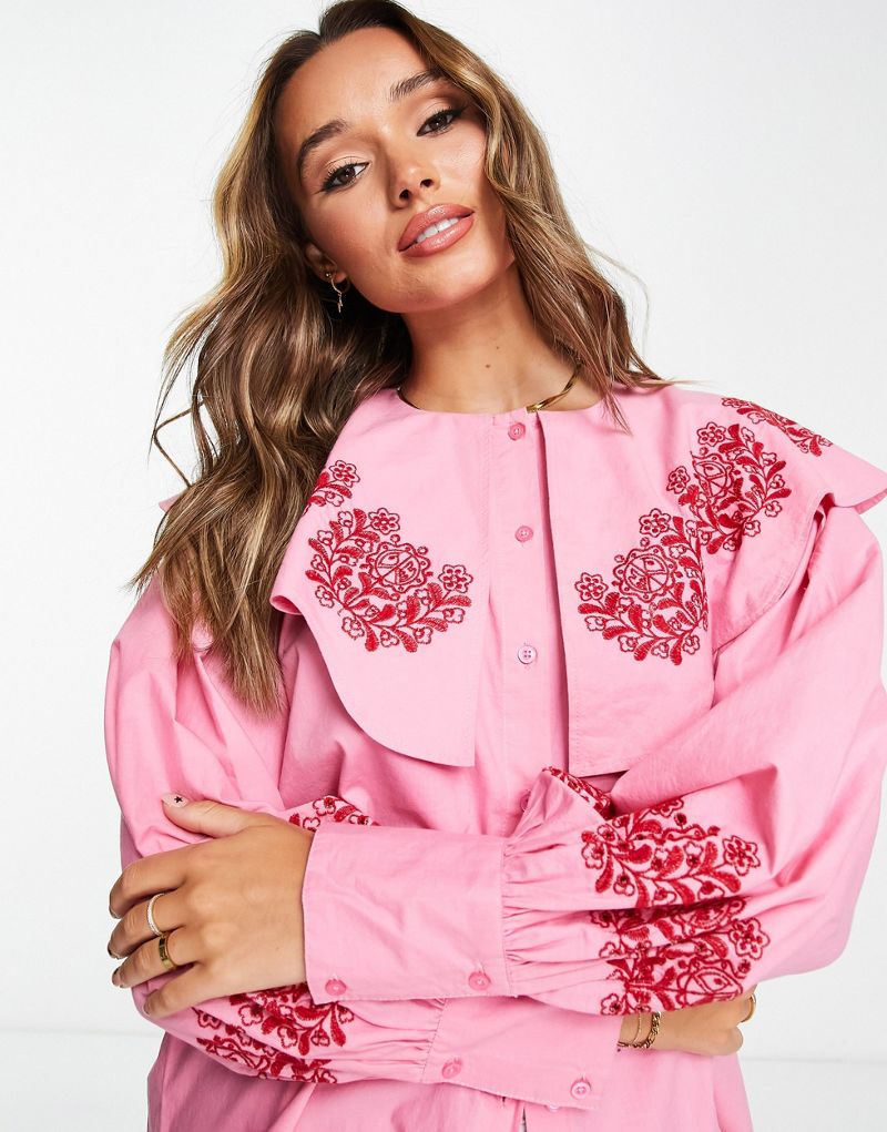 Розовая поплиновая блузка с люверсами Damson Madder Damson Madder