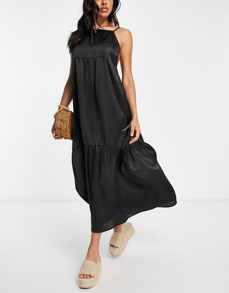 Эксклюзивное черное пляжное летнее платье макси с глубоким вырезом на спине Esmee Esmée