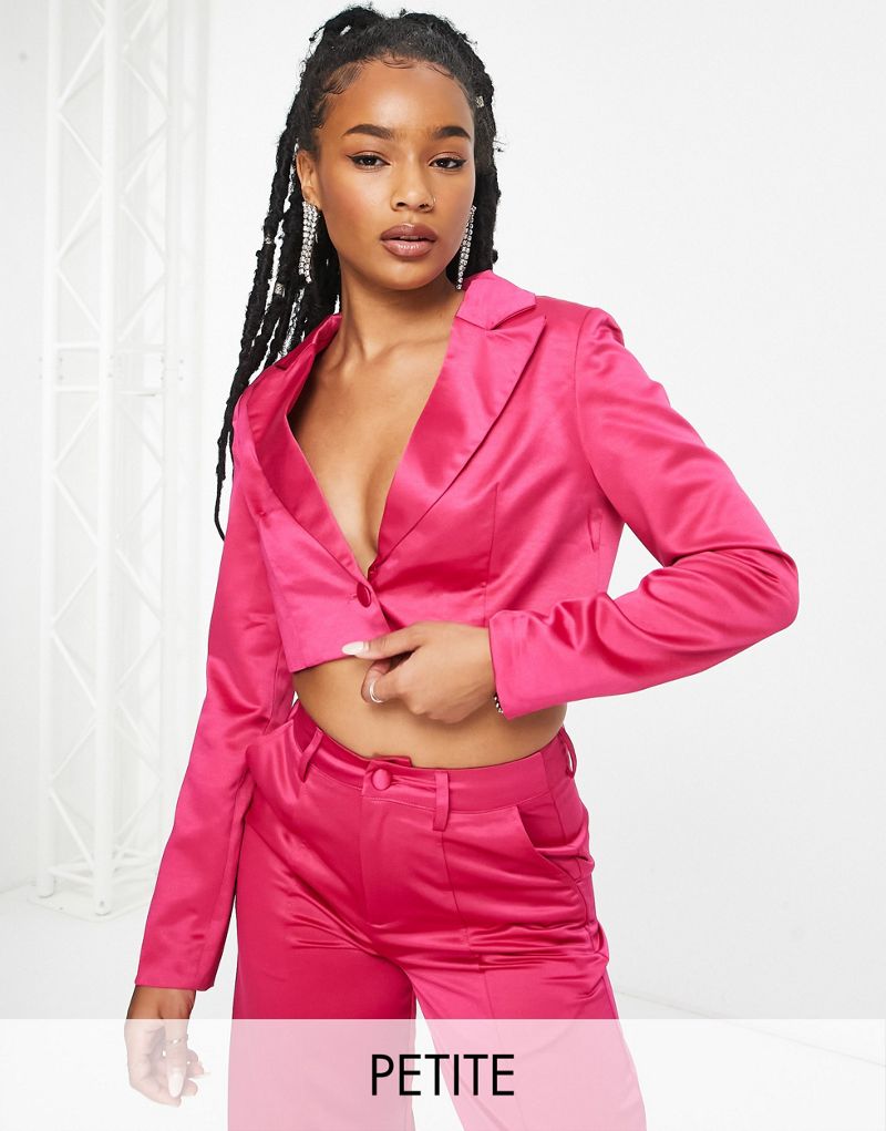 Укороченный пиджак свободного кроя Extro & Vert Petite ярко-розового атласа — часть комплекта Extro & Vert