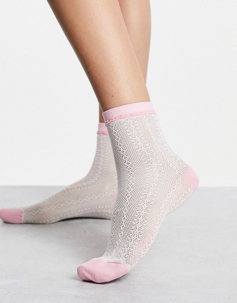 Носки до щиколотки Gipsy из прозрачного кружева контрастного цвета белого и розового цветов Gipsy