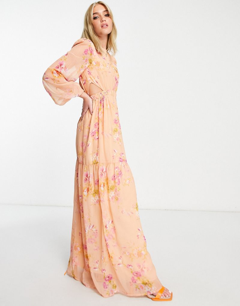 Платье макси персикового и охристого цвета с вырезами и объемными рукавами Hope & Ivy Hope & Ivy