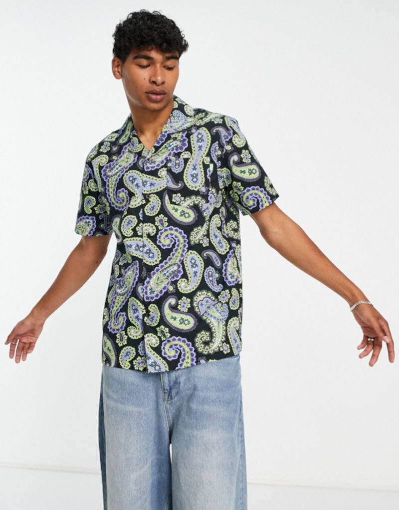 Черная тканая рубашка с короткими рукавами с рисунком пейсли HUF — часть комплекта HUF