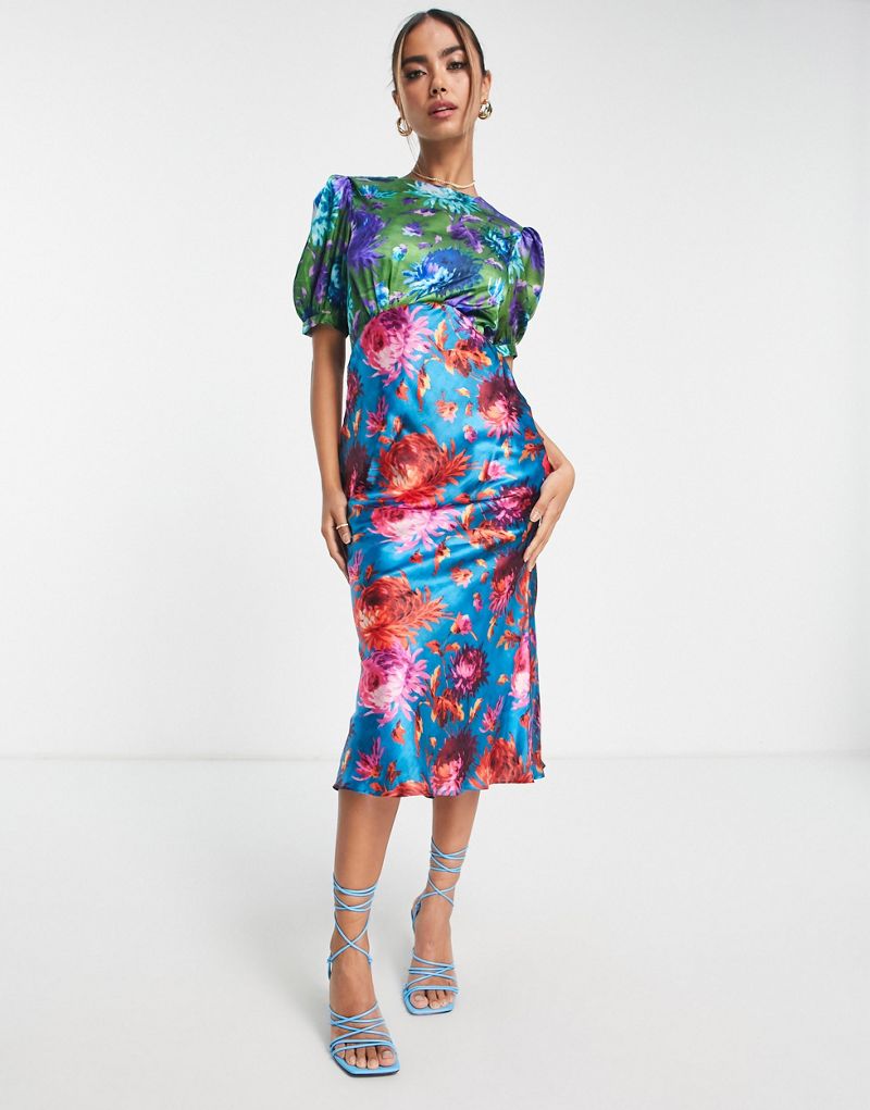Атласное платье миди с контрастным цветочным принтом Hope & Ivy Hope & Ivy